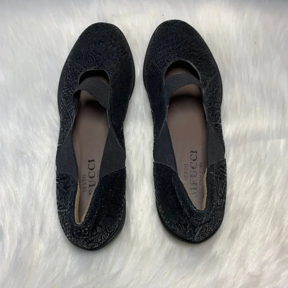 Sesto Meucci Black Metallic Slip-On Flats Sz‎ 8.5N